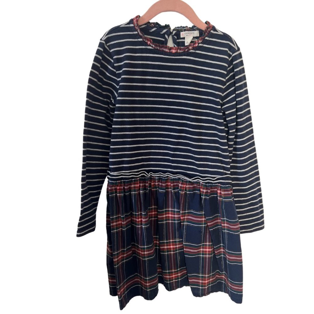 CREW CUTS Striped and plaid little girls Navy and Red Dress Size 6-7